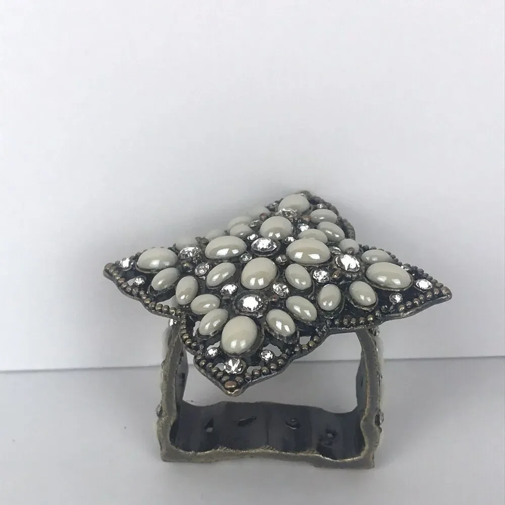 NEW Napkin Rings Deco Style Beaded with Pearls and Crystals Beautiful Set of 4